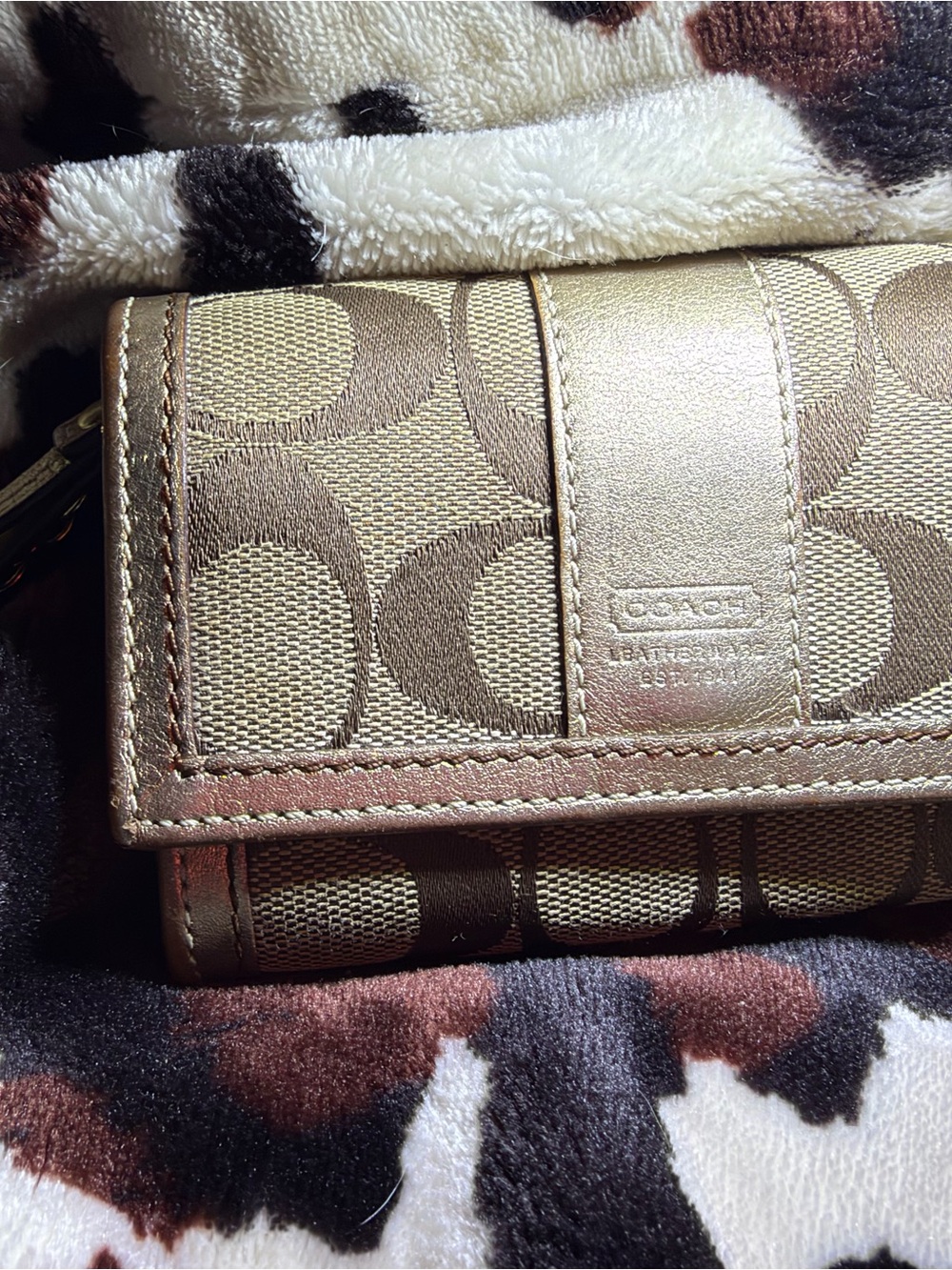 Coach Gold Signature Canvas Trifold Wallet
